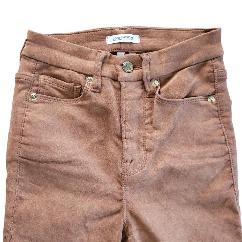 Good American Good Waist Tobacco Brown Faux Suede Skinny Jeans Size 0/25 - Picture 4 of 7